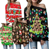 Custom Face Ugly Christmas Sweater Women's Off Shoulder Sweater and Men's Round Neck Sweater