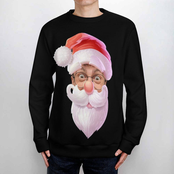 Custom Couple Matching Custom Face Black Sweater Santa Hat Long Sleeve Ugly Christmas Sweater Tops for Men and Women - YesCustom