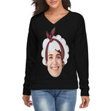 Custom Couple Matching Custom Face Black Sweater Santa Hat Long Sleeve Ugly Christmas Sweater Tops for Men and Women - YesCustom