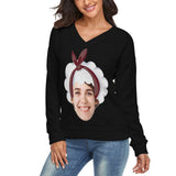 Custom Couple Matching Custom Face Black Sweater Santa Hat Long Sleeve Ugly Christmas Sweater Tops for Men and Women - YesCustom