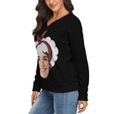 Custom Couple Matching Custom Face Black Sweater Santa Hat Long Sleeve Ugly Christmas Sweater Tops for Men and Women - YesCustom