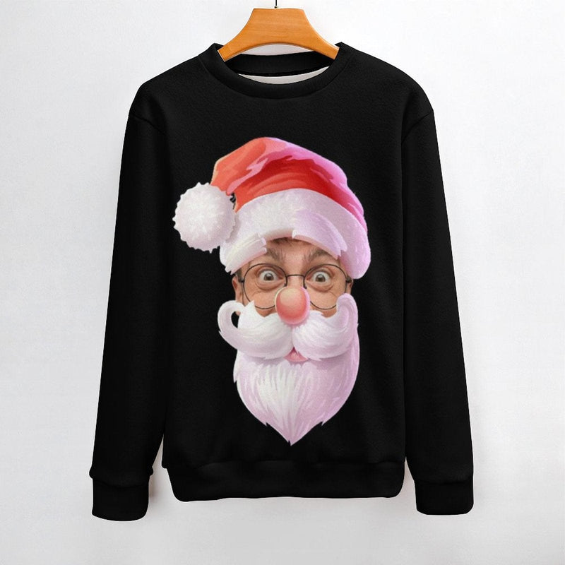 Custom Couple Matching Custom Face Black Sweater Santa Hat Long Sleeve Ugly Christmas Sweater Tops for Men and Women - YesCustom