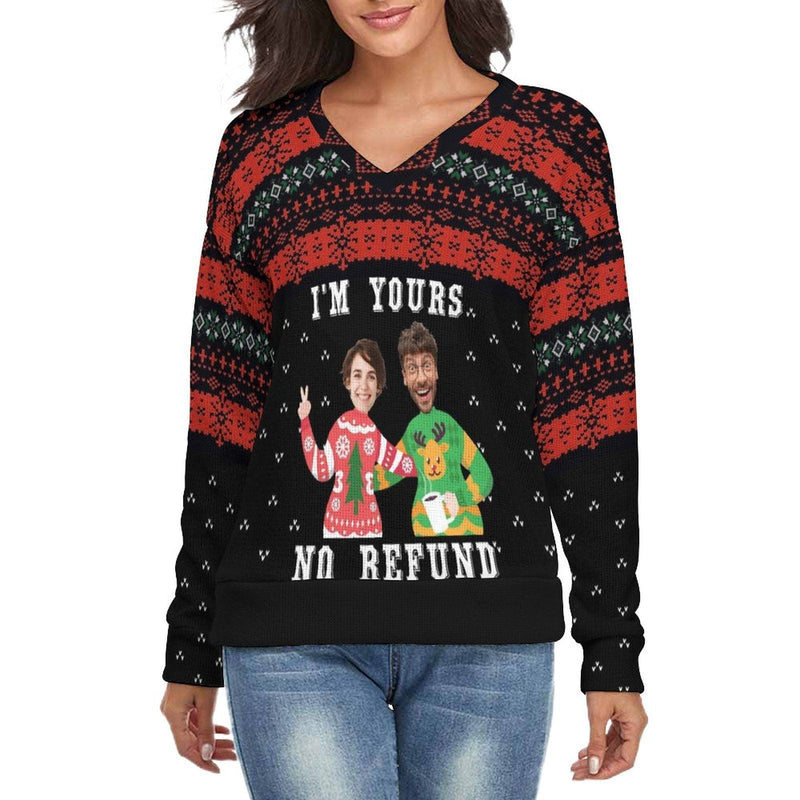 Custom Couple Matching Custom Face Sweater I'm Yours Long Sleeve Ugly Christmas Sweater Tops for Men and Women - YesCustom