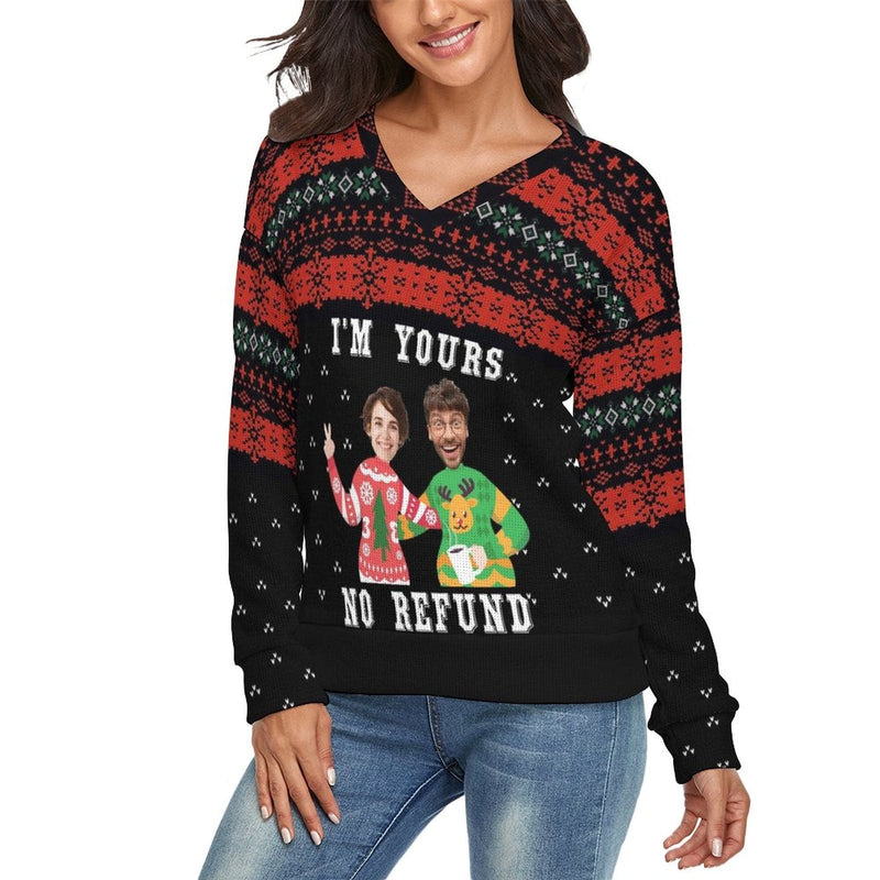 Custom Couple Matching Custom Face Sweater I'm Yours Long Sleeve Ugly Christmas Sweater Tops for Men and Women - YesCustom