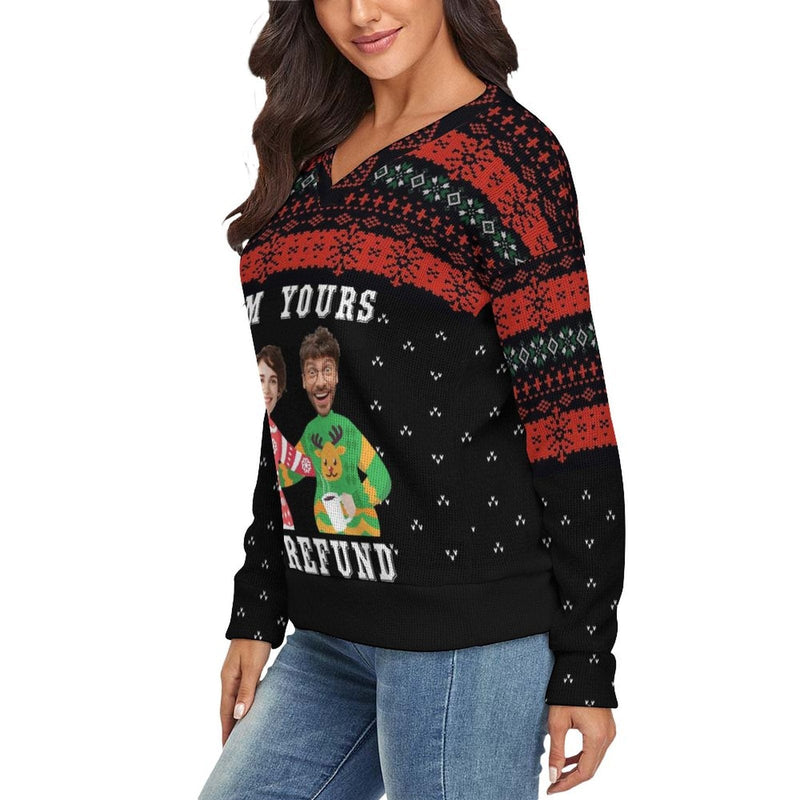 Custom Couple Matching Custom Face Sweater I'm Yours Long Sleeve Ugly Christmas Sweater Tops for Men and Women - YesCustom