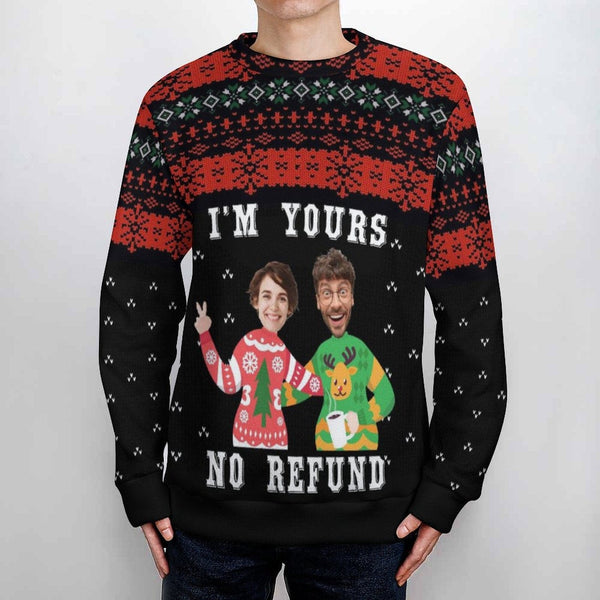 Custom Couple Matching Custom Face Sweater I'm Yours Long Sleeve Ugly Christmas Sweater Tops for Men and Women - YesCustom