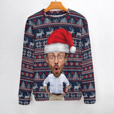 Custom Couple Matching Custom Face Sweater Santa Hat Long Sleeve Ugly Christmas Sweater Tops for Men and Women - YesCustom