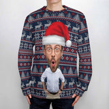 Custom Couple Matching Custom Face Sweater Santa Hat Long Sleeve Ugly Christmas Sweater Tops for Men and Women - YesCustom