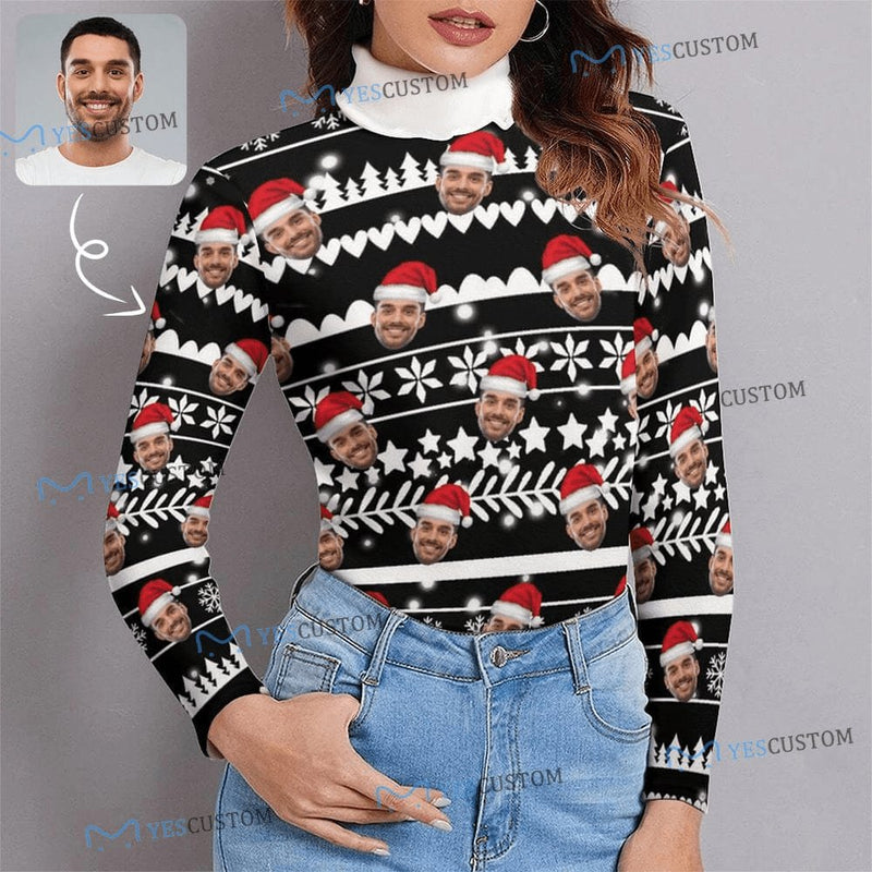 Custom Custom Boyfriend Face V-Neck Sweater for Women Ugly Christmas Sweater Long Sleeve Lightweight Sweater Tops - YesCustom