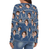 Custom Custom Face Blue Sweater for Family Long Sleeve Ugly Christmas Sweater Tops - YesCustom