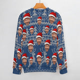 Custom Custom Face Blue Sweater for Family Long Sleeve Ugly Christmas Sweater Tops - YesCustom