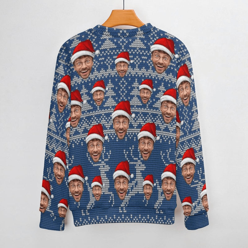 Custom Custom Face Blue Sweater for Family Long Sleeve Ugly Christmas Sweater Tops - YesCustom