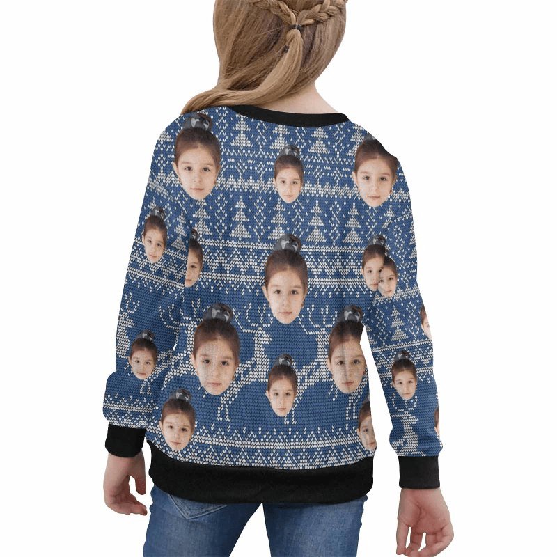 Custom Custom Face Blue Sweater for Family Long Sleeve Ugly Christmas Sweater Tops - YesCustom