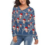 Custom Custom Face Blue Sweater for Family Long Sleeve Ugly Christmas Sweater Tops - YesCustom