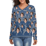 Custom Custom Face Blue Sweater for Family Long Sleeve Ugly Christmas Sweater Tops - YesCustom