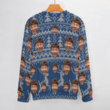 Custom Custom Face Blue Sweater for Family Long Sleeve Ugly Christmas Sweater Tops - YesCustom