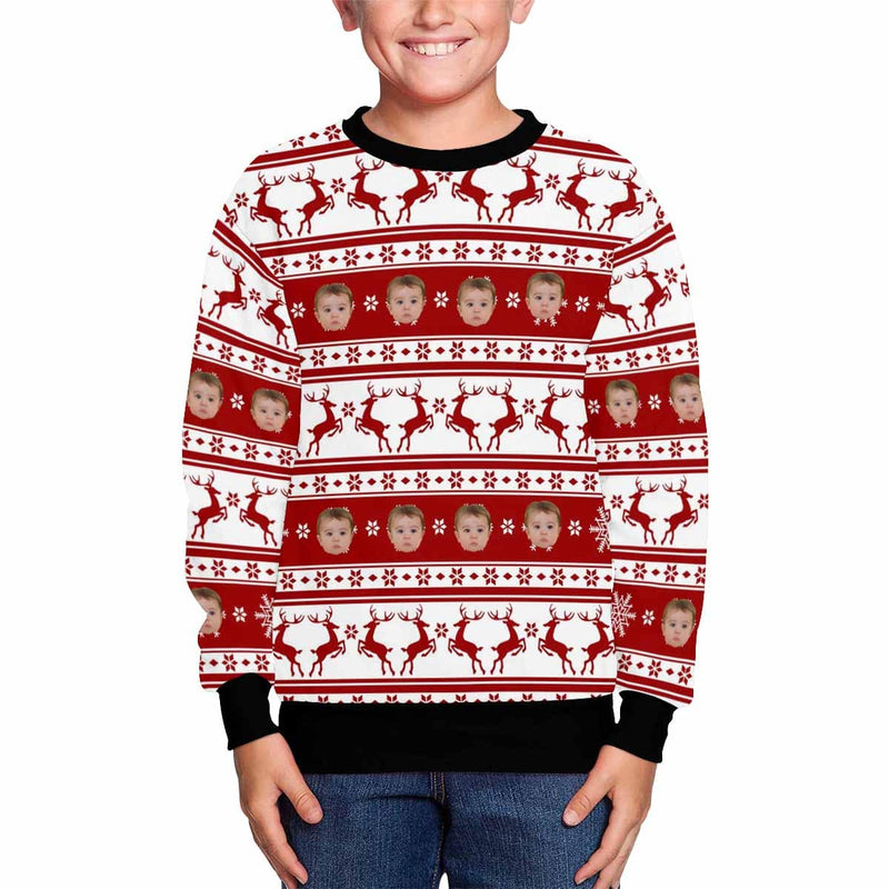 Custom Custom Face Christmas Deer Printing Kids' All Over Print Fuzzy Sweatshirt - YesCustom