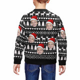 Custom Custom Face Christmas Hat Black Kid's Crewneck Sweatshirt - YesCustom