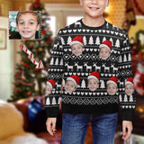 Custom Custom Face Christmas Hat Black Kid's Crewneck Sweatshirt - YesCustom