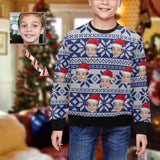 Custom Custom Face Christmas Hat Blue Kid's Crewneck Sweatshirt - YesCustom