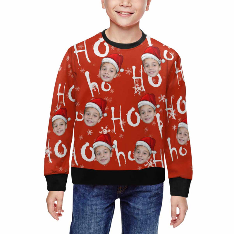 Custom Custom Face Christmas Hat Ho Kid's Crewneck Sweatshirt - YesCustom