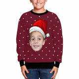 Custom Custom Face Christmas Hat Kids' All Over Print Fuzzy Sweatshirt - YesCustom