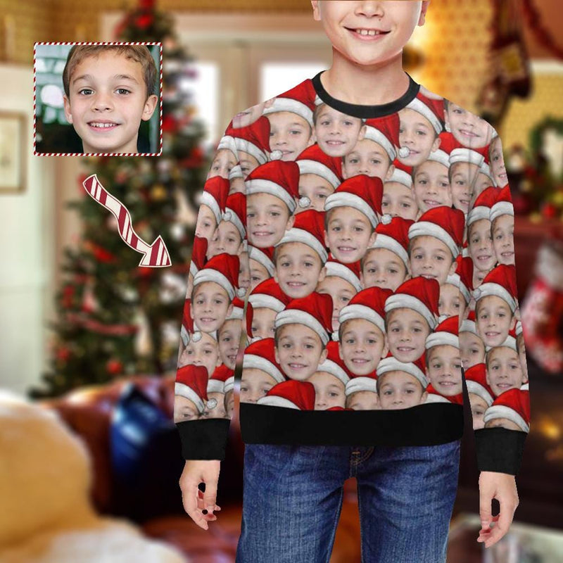 Custom Custom Face Christmas Hat Seamless Kid's Crewneck Sweatshirt - YesCustom