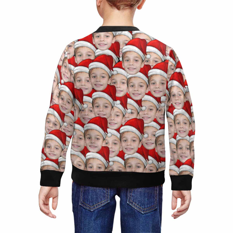 Custom Custom Face Christmas Hat Seamless Kid's Crewneck Sweatshirt - YesCustom