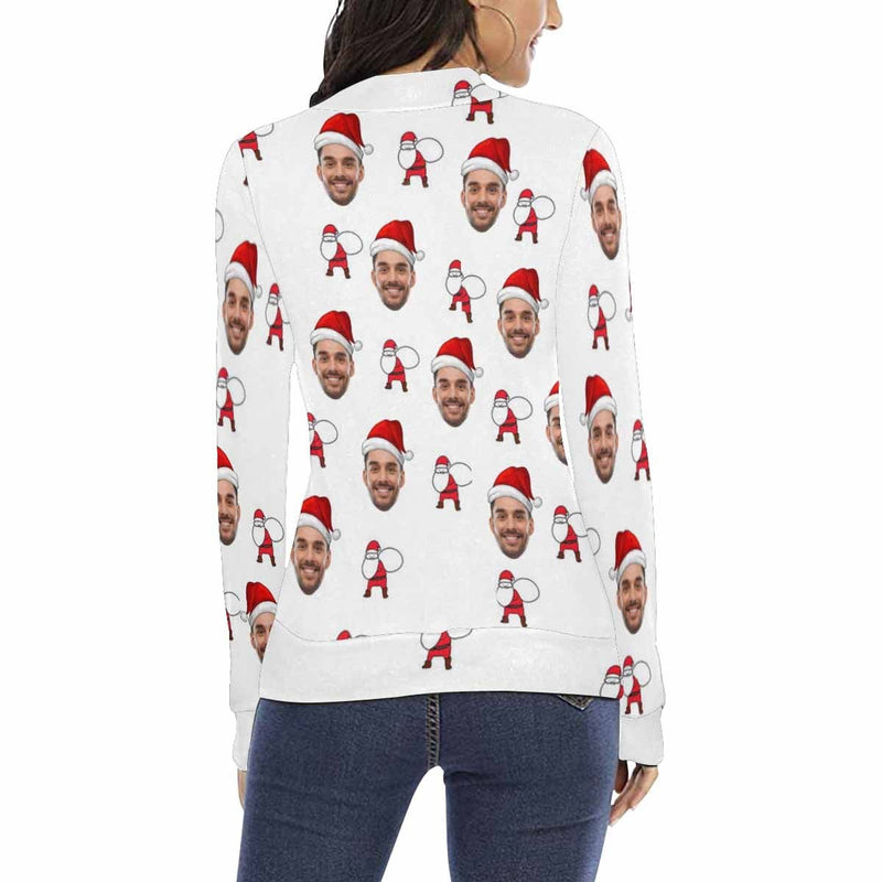 Custom Custom Face Christmas Hat Sweater Personalized Women's All Over Print Mock Neck Sweater Custom Photo Ugly Sweater For Christmas - YesCustom