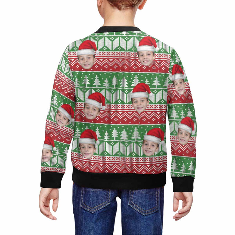 Custom Custom Face Christmas Hat Tree Kid's Crewneck Sweatshirt - YesCustom