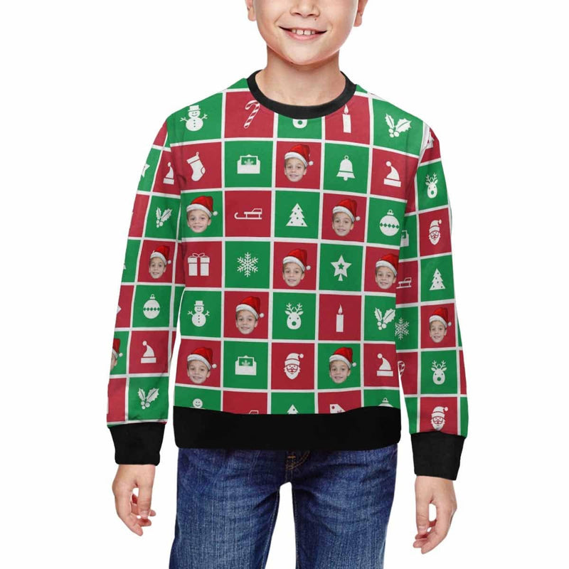 Custom Custom Face Christmas Lattice Kid's Crewneck Sweatshirt - YesCustom