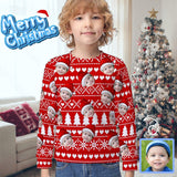 Custom Custom Face Christmas Red Pattern Kids' All Over Print Sweatshirt - YesCustom