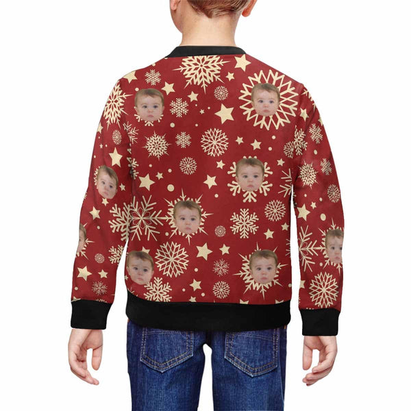 Custom Custom Face Christmas Snowflake Stars Kid's Crewneck Sweatshirt - YesCustom