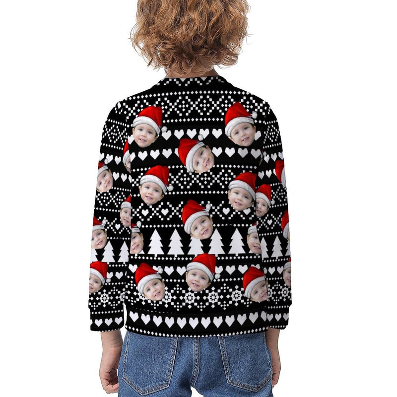 Custom Custom Face Christmas Tree Heart Black Kids' All Over Print Sweatshirt - YesCustom