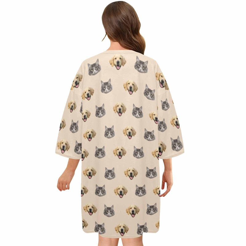 DogPicGift Pajama Custom Pet Faces Multicolor Pajamas for Women's Oversized Sleep Tee Personalized Women's Loose Nightshirt Sleepwear