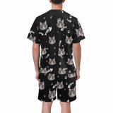 DogPicGift Pajama Personalized Pet Cat Face Men Sleepwear&Women's Oversized Sleep Tee Custom Cat Crew Neck Couple Matching Short Pajama Set