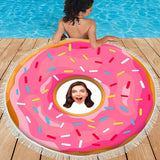 FacePajamas Beach Towel-2ML-S2B 57''x57'' Custom Face Personalized Donut Design Round Beach Towel Bath Towel Custom Pool Towel Birthday Vacation