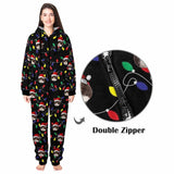 FacePajamas Pajama Adult Onesie Adult / S [Thick Soft Fabric] Funny Flannel Fleece Adult Onesie Pajamas Custom Face Christmas Lights on Black Background Jumpsuit Homewear