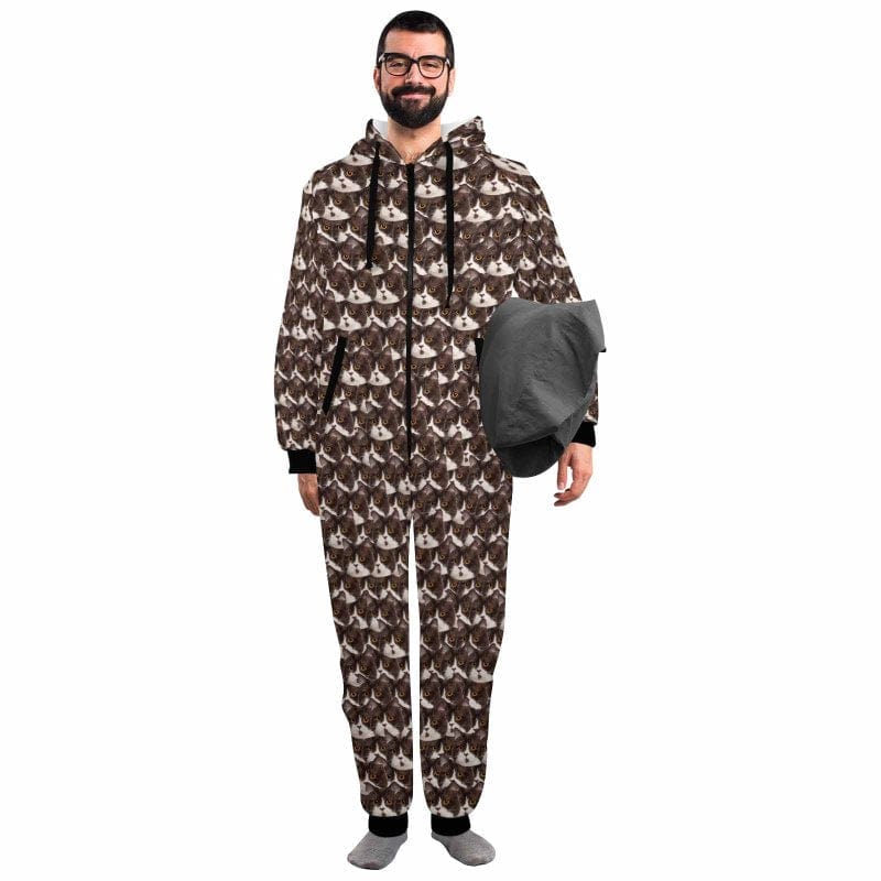 FacePajamas Pajama Adult Onesie Adult / S [Thick Soft Fabric] Funny Flannel Fleece Adult Onesie Pajamas Custom Seamless Face Jumpsuit Homewear