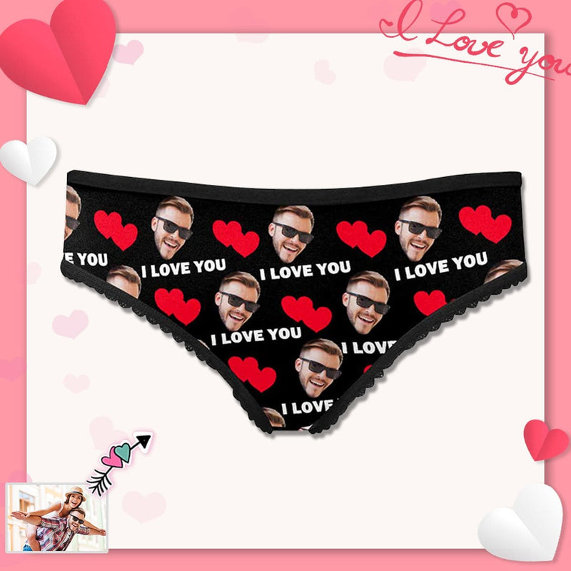 FacePajamas Mix Women Underwear Black High-Cut Briefs / XS Custom Face Briefs Personalized Love Heart Panties Underwear with Photo Women's High-cut Briefs Valentine Gift for Her