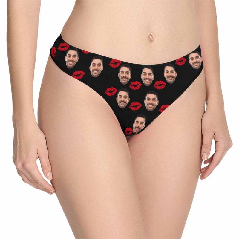 FacePajamas Women Underwear Black / L Custom Underwear with Face Personalized Red Kiss Panties Women's Lingerie Classic Thongs Honeymoon Gift Valentine's Day Gift