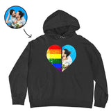 FacePajamas Hoodie-2ML-1688 Black / S [Thickened Fabric] Custom Photo Heart Flip Sequin Hoodie Pure Cotton Rainbow Unisex Hoodie For Men Women [Double Print]