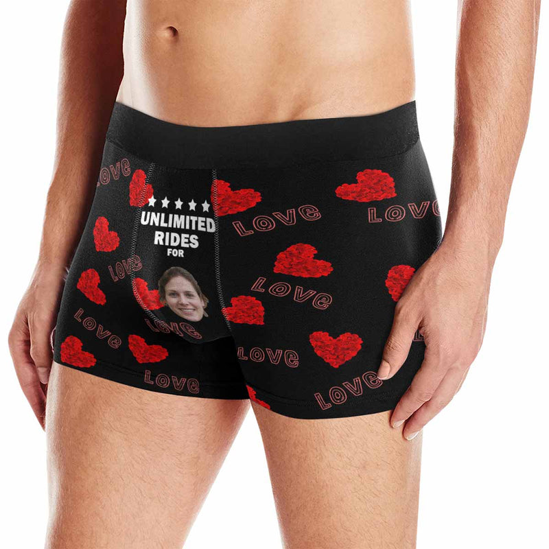 FacePajamas Men Underwear Black / XS Custom Face Love Men's Boxer Briefs  Personalized Boxers Unlimited Rides Underwear Customized Valentine Gift for Husband