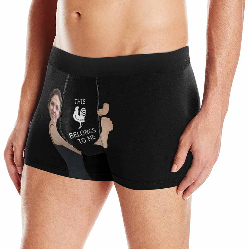 FacePajamas Men Underwear Black / XS [Made In USA] Custom Boxer Briefs with Face Hug Belongs To Me Undies for Men Personalized Image Mens Underwear For Valentine's Day Gift