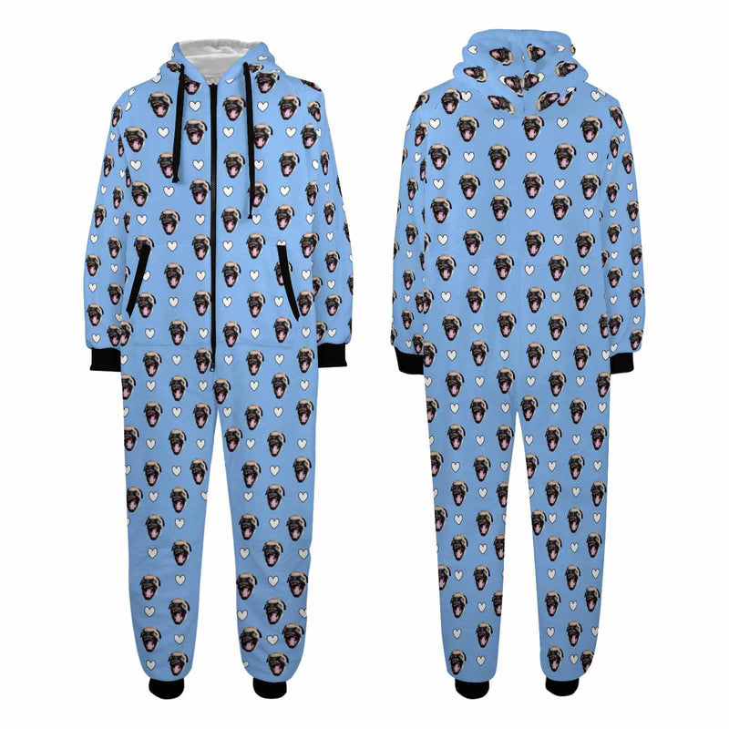 FacePajamas Pajama Adult Onesie Blue / S Funny Flannel Fleece Adult Onesie Pajamas Custom Pet Face Cute Jumpsuit Homewear