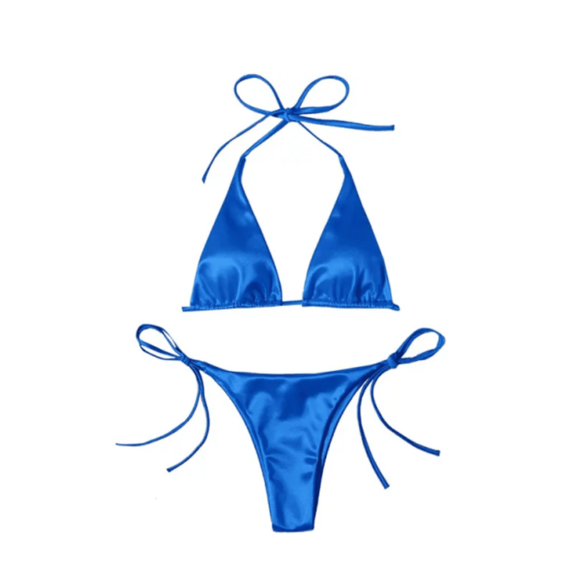 FacePajamas Bikini-2GG-SMT Blue / White Thread / S Custom Embroidery Letters Bikini Sets Sexy Girls DIY Name Swimsuit(Custom 1-10 Letters)