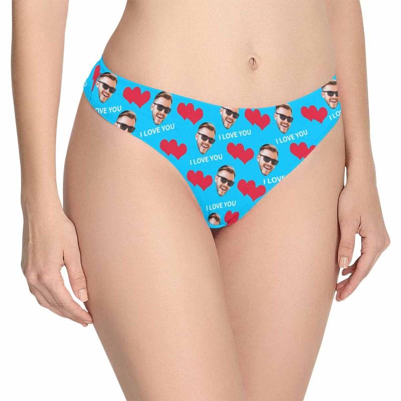 FacePajamas Women Underwear Blue / XS Custom Underwear with Face Personalized Love Heart Panties Women's Lingerie Classic Thongs Valentine Gift for Her