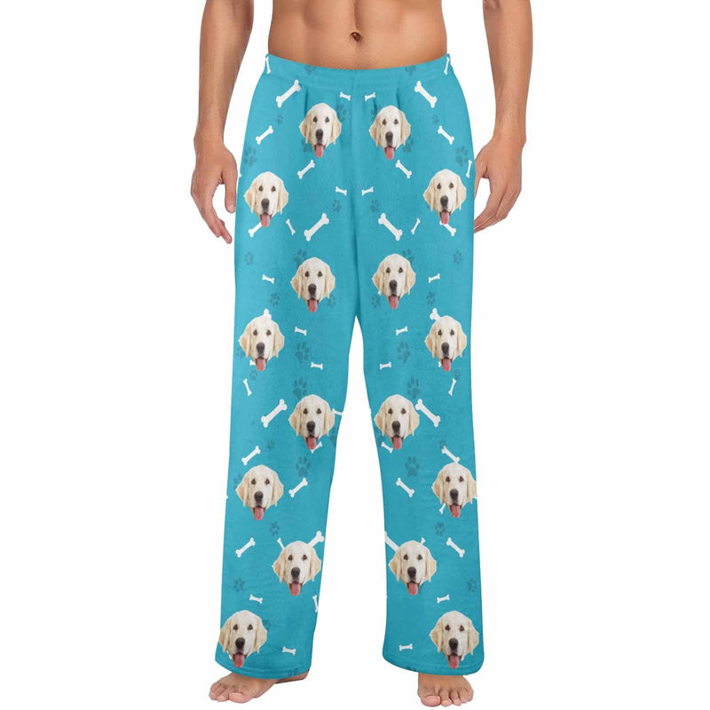 FacePajamas Pajama Shirt&Pants-Fleece Coral Fleece Pajama Trousers-Custom Face Dog Bone Paw Print Warm and Comfortable Sleepwear Long Pajama Pants For Men Women