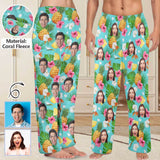 FacePajamas Pajama Shirt&Pants-Fleece Coral Fleece Pajama Trousers-Custom Face Flowers And Pineapple Print Warm and Comfortable Sleepwear Long Pajama Pants For Men Women