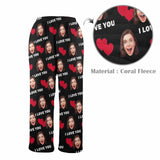 FacePajamas Pajama Shirt&Pants-Fleece Coral Fleece Pajama Trousers-Custom Face Heart Lover Print Warm and Comfortable Sleepwear Long Pajama Pants For Men Women